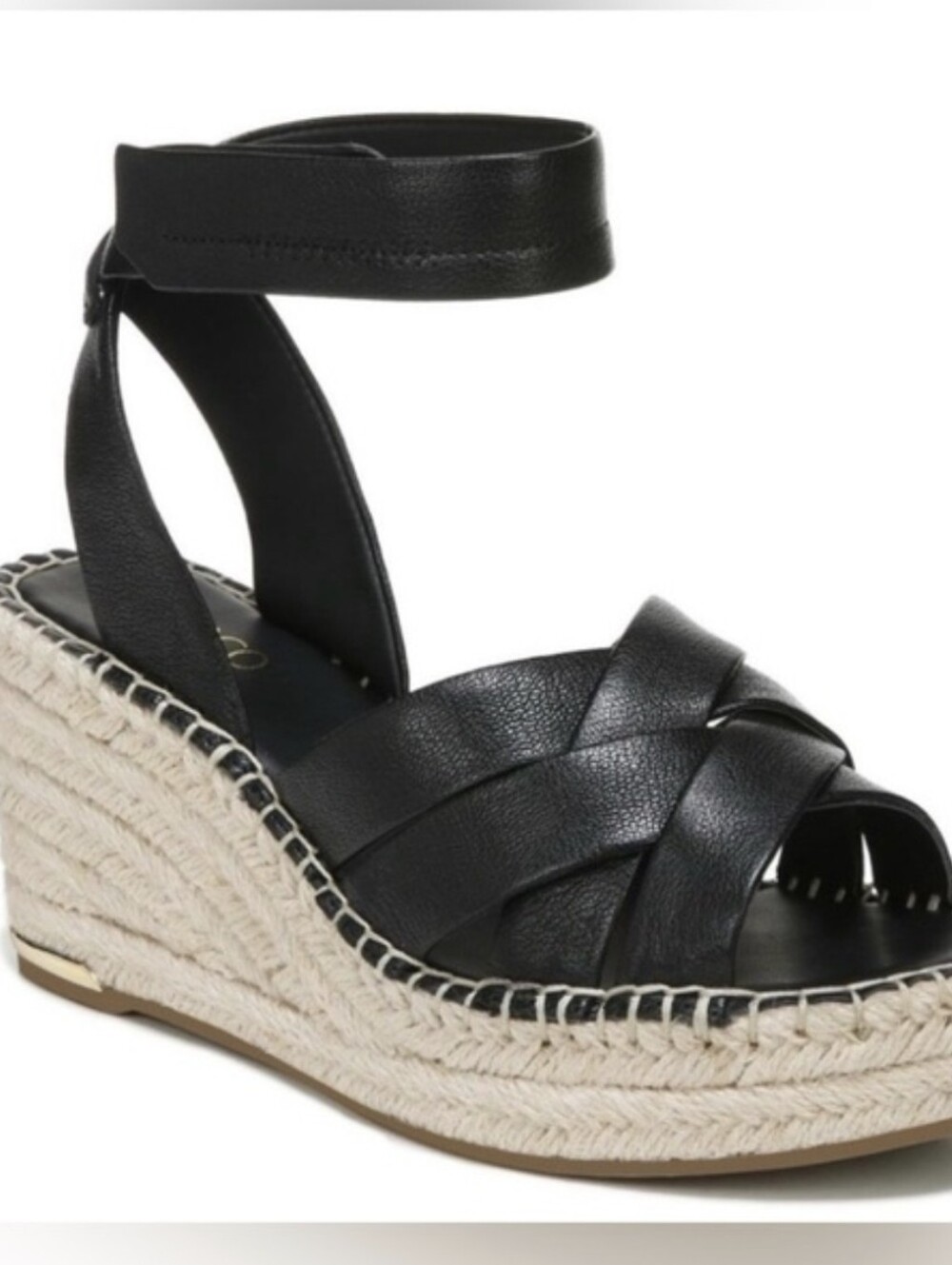 Black Ankle-Strap Woven Espadrille Wedge Sandals - Women